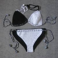 Bikini, Häkelbikini in schwarz-weiß aus Baumwolle mit Elasthan Bild 7