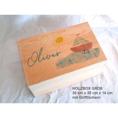 Erinnerungsbox aus Holz Taufe Motiv Segelboot