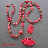 Bettelkette Kette lang rot braun mit Quasten Anhänger Perlenkette Bohokette Ethno Hippie Kette Bild 4