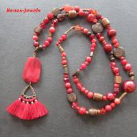 Bettelkette Kette lang rot braun mit Quasten Anhänger Perlenkette Bohokette Ethno Hippie Kette Bild 8