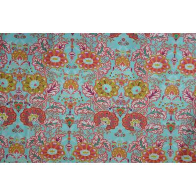 Baumwollstoff türkis mit Blumen Ornamenten 75 cm x 145 cm Baumwolle REST