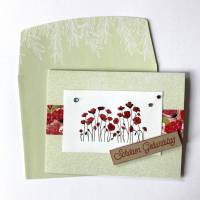 3D  Geburtstagskarte  Lindgrün/ Rot mit Mohnblumen und bedrucktem Kuvert Bild 2