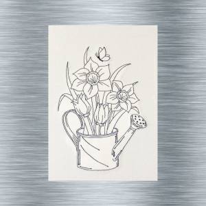 Stickdatei Blumenkanne - 13 x 18 Rahmen - Botanische Stickmotive, Blumenstickerei, Redwork Stickerei,digitale Stickdatei Bild 1