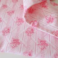 Kissenbezug in rosa und weiß mit Rosen, Kopfkissenbezug Bettwäsche aus Bauernstoff - Vintage Landhauslook Bild 3
