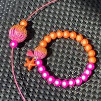 BICOLOR orange/pink - Halsreif und/oder Armband mit doppelt gestrickten Kugeln und magischen Leuchtperlen, einzeln ab Bild 1