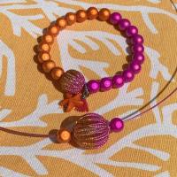 BICOLOR orange/pink - Halsreif und/oder Armband mit doppelt gestrickten Kugeln und magischen Leuchtperlen, einzeln ab Bild 2