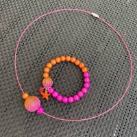 BICOLOR orange/pink - Halsreif und/oder Armband mit doppelt gestrickten Kugeln und magischen Leuchtperlen, einzeln ab Bild 3