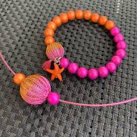 BICOLOR orange/pink - Halsreif und/oder Armband mit doppelt gestrickten Kugeln und magischen Leuchtperlen, einzeln ab Bild 4
