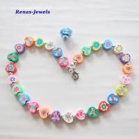 Kinderkette bunt Herz Perlen mit Blumen Kinder Kette Herzkette PolymerClay Mädchenkette Bild 2