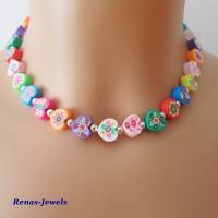 Kinderkette bunt Herz Perlen mit Blumen Kinder Kette Herzkette PolymerClay Mädchenkette Bild 4