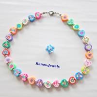 Kinderkette bunt Herz Perlen mit Blumen Kinder Kette Herzkette PolymerClay Mädchenkette Bild 5