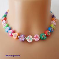 Kinderkette bunt Herz Perlen mit Blumen Kinder Kette Herzkette PolymerClay Mädchenkette Bild 7