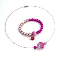BICOLOR rosa/pink - Halsreif und/oder Armband mit doppelt gestrickten Kugeln und magischen Leuchtperlen, einzeln ab Bild 1