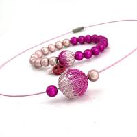 BICOLOR rosa/pink - Halsreif und/oder Armband mit doppelt gestrickten Kugeln und magischen Leuchtperlen, einzeln ab Bild 2