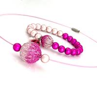 BICOLOR rosa/pink - Halsreif und/oder Armband mit doppelt gestrickten Kugeln und magischen Leuchtperlen, einzeln ab Bild 3