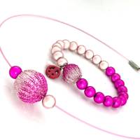 BICOLOR rosa/pink - Halsreif und/oder Armband mit doppelt gestrickten Kugeln und magischen Leuchtperlen, einzeln ab Bild 4