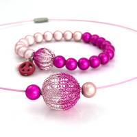 BICOLOR rosa/pink - Halsreif und/oder Armband mit doppelt gestrickten Kugeln und magischen Leuchtperlen, einzeln ab Bild 5
