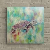 FLOATING TURTLE  mit Ornamenten - abstraktes Leinwandbild 50cmx50cm, gemalte Schildkröte Bild 1