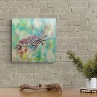 FLOATING TURTLE  mit Ornamenten - abstraktes Leinwandbild 50cmx50cm, gemalte Schildkröte Bild 2