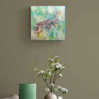FLOATING TURTLE  mit Ornamenten - abstraktes Leinwandbild 50cmx50cm, gemalte Schildkröte Bild 3