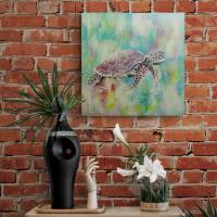 FLOATING TURTLE  mit Ornamenten - abstraktes Leinwandbild 50cmx50cm, gemalte Schildkröte Bild 5