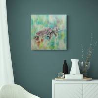 FLOATING TURTLE  mit Ornamenten - abstraktes Leinwandbild 50cmx50cm, gemalte Schildkröte Bild 6