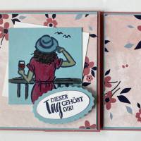 Frauen Glückwunschkarte Geburtstagskarte  Geldkarte  Gutscheinverpackung  Wellness - Pink/Hellblau/Dunkelblau Bild 1