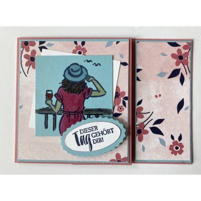 Frauen Glückwunschkarte Geburtstagskarte  Geldkarte  Gutscheinverpackung  Wellness - Pink/Hellblau/Dunkelblau