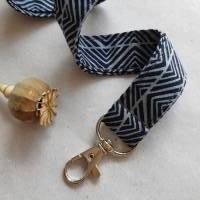 Schlüsselband Schlüsselanhänger mit Karabiner - Stoff blau graphisches Muster Bild 2