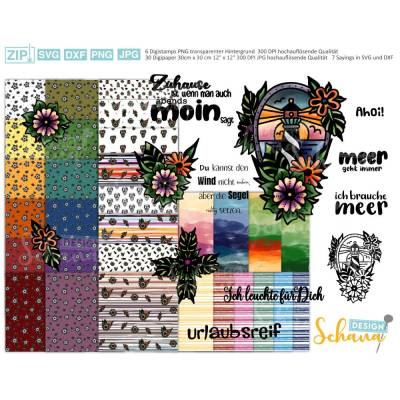 Maritimes Digi Set Leuchtturm Blumen Meer