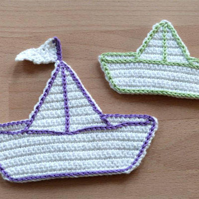 Häkelanleitung Papierschiffchen-Applikation, 2 Größen, pdf-Datei