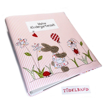 Kindergartenordnerhülle Portfolio Zeugnisordnerhülle ...kleine Blumenwiese...rosa...geblümt...Häschen