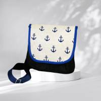 Umhängetasche -  dunkelblau -Tasche mit Anker -  Ankermotiv,  mit Klappe,, maritim, Handtasche - Gürteltasche Bild 1