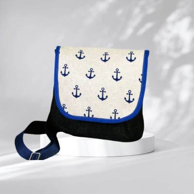 Umhängetasche -  dunkelblau -Tasche mit Anker -  Ankermotiv,  mit Klappe,, maritim, Handtasche - Gürteltasche 