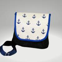 Umhängetasche -  dunkelblau -Tasche mit Anker -  Ankermotiv,  mit Klappe,, maritim, Handtasche - Gürteltasche Bild 3