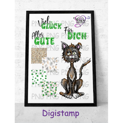 Digistamp "Glückskatze"  PNG inkl. Sayings und Digipapier