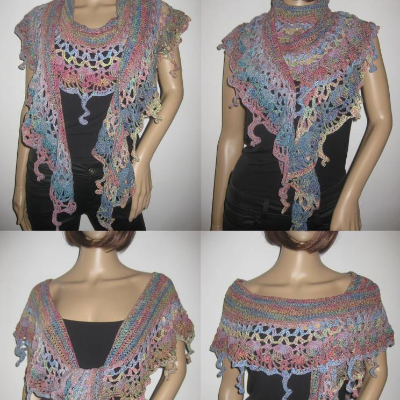 Auffälliges Schaltuch in Sichelform aus weicher Baumwolle, Stola, Schal, gehäkelt