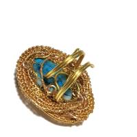 Ring türkis Jaspis gestreift grau handgemacht Naturschmuck wirework goldfarben boho Geschenk Bild 4