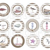 Cabochonbilder maritim 126 Motive, Aquarell, Sparset 12 mm, zum Ausdrucken, Anker, Segelboot, Möwe, Leuchtturm, Muschel Bild 7