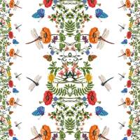 5 Bogen Geschenkpapier Sommerwiese mit Mohnblumen, Libellen und Schmetterlingen in Form einer Bordüre Bild 1