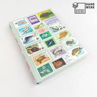 Notizbuch, Briefmarken, Fische Schildkröten, Upcycling, DIN A5, 300 Seiten Bild 1