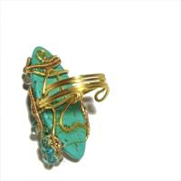 Ring mit Türkis 45 x 20 mm handgemacht in wirework goldfarben türkisgrün verstellbar Hippy boho chic Bild 3