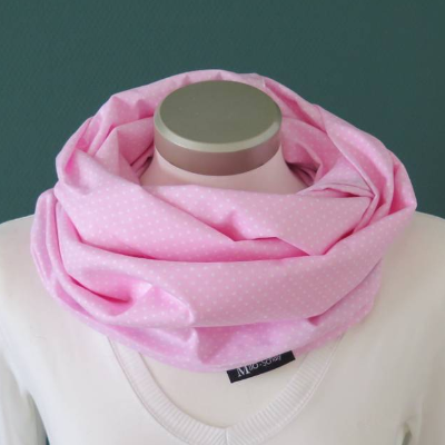 leichter Loop Schal Damen Baumwolle Punkte rosa weiß
