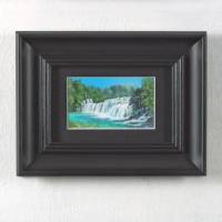 Miniatur Landschaft Bild in Grün, Wasserfälle Original Gemälde Bild 1