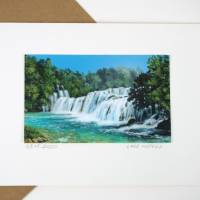 Miniatur Landschaft Bild in Grün, Wasserfälle Original Gemälde Bild 2