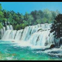Miniatur Landschaft Bild in Grün, Wasserfälle Original Gemälde Bild 6