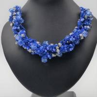 Häkelkette blau silber - Collier gehäkelt - 50 cm - Glasperlen - Acrylperlen - Halskette - Statementschmuck Bild 1