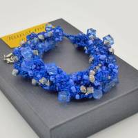 Häkelkette blau silber - Collier gehäkelt - 50 cm - Glasperlen - Acrylperlen - Halskette - Statementschmuck Bild 4