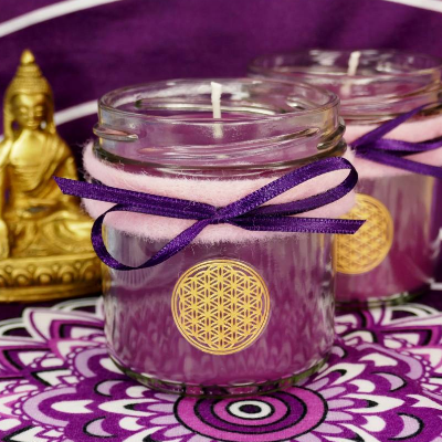Hochwertige Chakra Kerze | Kronenchakra | Blume des Lebens