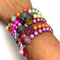 elastisches Armband aus magischen Leuchtperlen mit gestrickter, zweifarbiger Mini-Kugel Kupferdraht - Farbwahl Bild 2